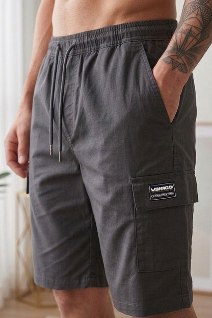 Veirdo Dark Grey Minimal Cargo Shorts with Drawstring