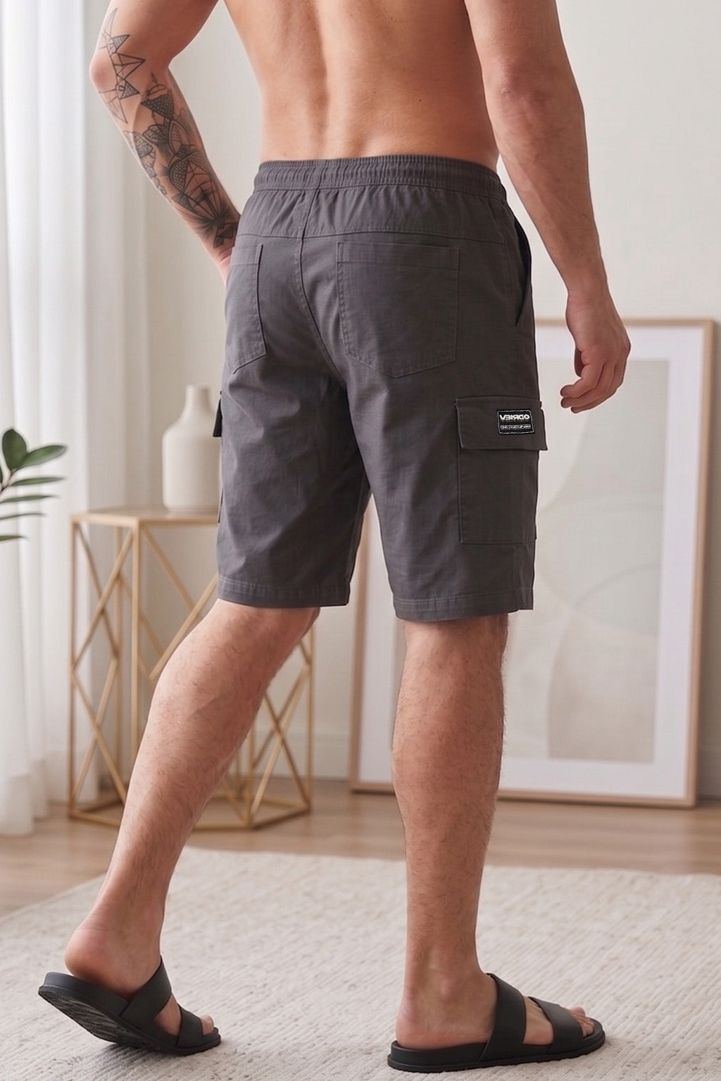 Veirdo Dark Grey Minimal Cargo Shorts with Drawstring