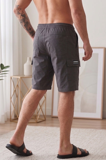 Veirdo Dark Grey Minimal Cargo Shorts with Drawstring
