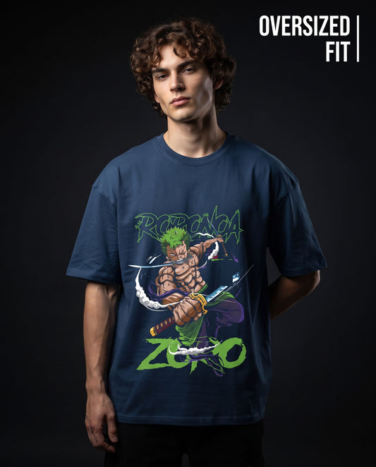 Anime ZORRO DARK BLUE One Piece Printed Oversized T-shirt