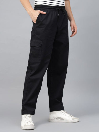 Black Pure Cotton Baggy Fit 4 Pocket Cargo